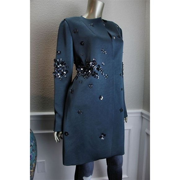 NWT ZAC POSEN Teal Sark Blue Beaded Sequin Rhinestone Jacket Coat 12